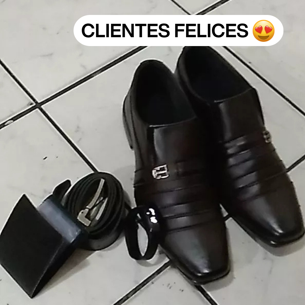 [¡COMPRÁ 1 Y LLEVATE 3 DE REGALO!] Zapatos de Cuero Premium + Cinturón + Billetera + Reloj Digital
